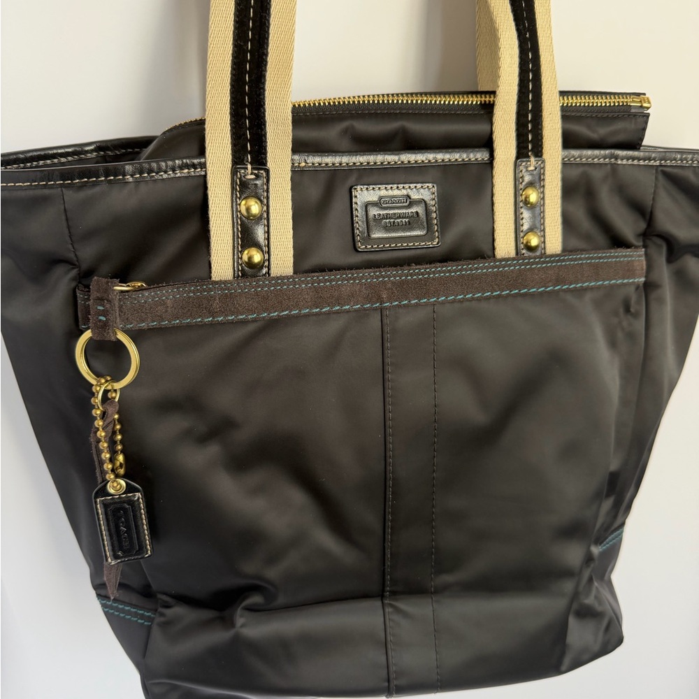 Coach Black Nylon Tote Bag Signature Interior Leather Trim